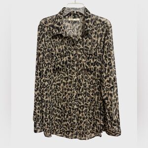 Old Navy Animal Print Sheer Button Down Shirt Women's Size XL Roll Tabs Preppy